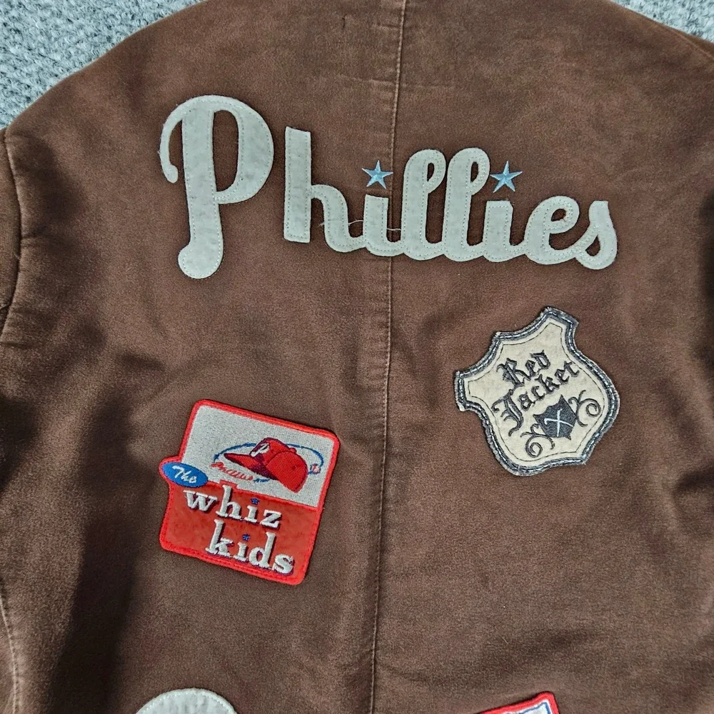 Vtg Red X Jacket Pikwakwad Philadelphia Phillies Chore Coat Blazer Brown Mens